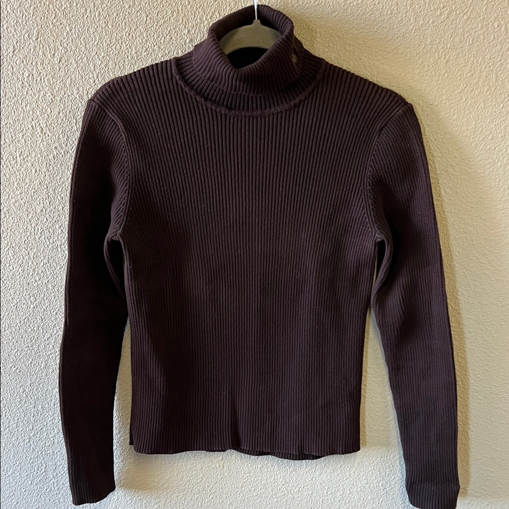 LAUREN RALPH LAUREN women’s dark chocolate brown 100% cotton sweater. Size M.